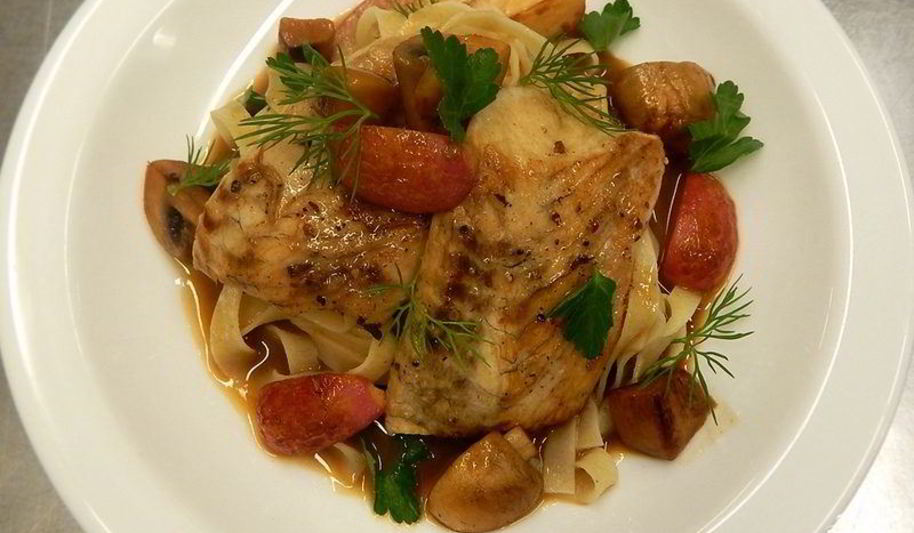 Рецепт камбалы с шампиньонами