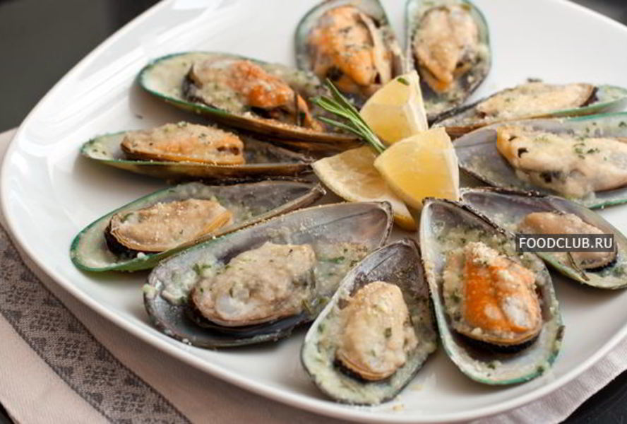 Мидии в ракушках запеченные