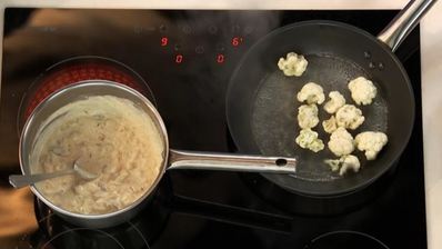 осетрина гриль с цветной капустой и водка-соусом