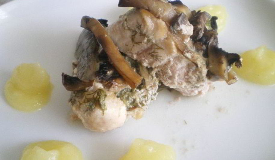 Рецепт запеченного рыбного филе германского с картофельно-кабачковым пюре