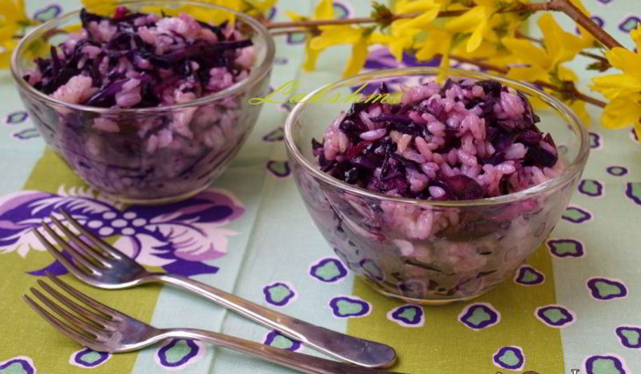 Рецепт салата-гарнира из краснокочанной капусты и риса