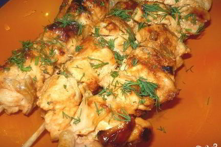 Шашлык из курицы на сковороде