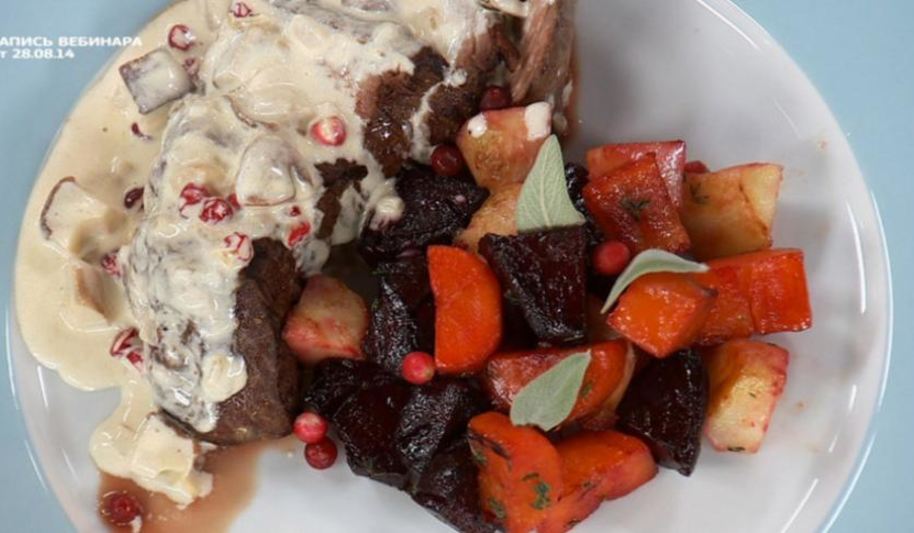 Рецепт стейка из говядины с печеными корнеплодами