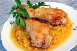 Жаркое из курицы с чечевицей