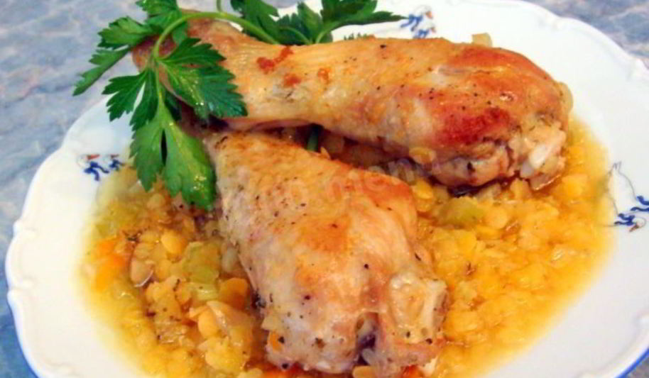 Рецепт жаркого из курицы с чечевицей