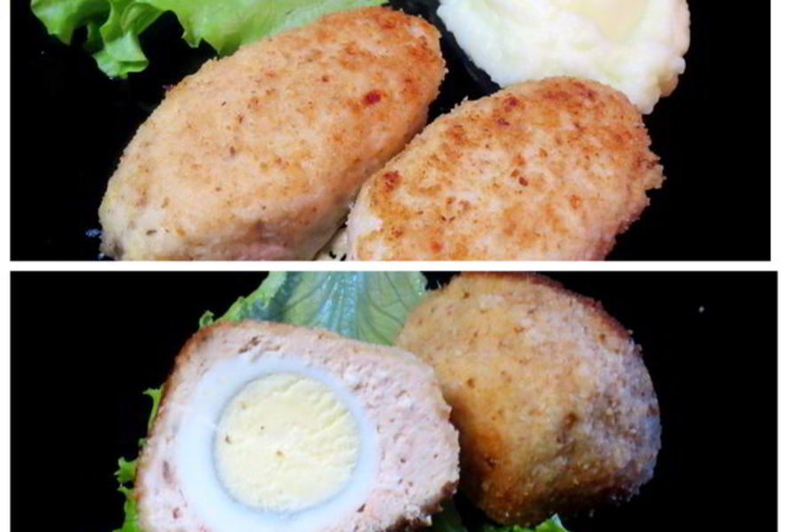 Куриные зразы с яйцом и луком и Шотландское яйцо