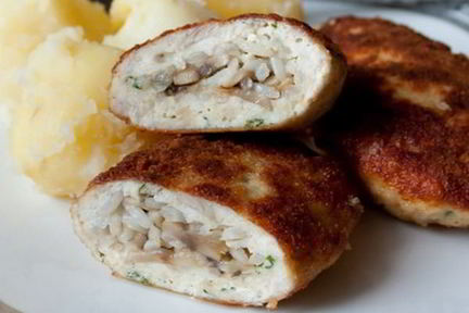 Зразы из курицы с грибами и рисом