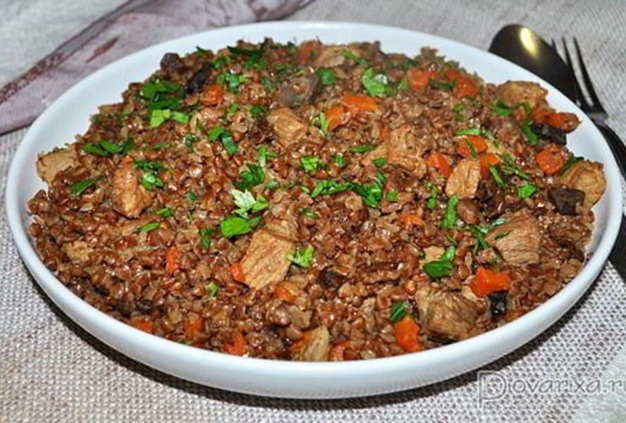 Гречка с мясом и грибами в мультиварке