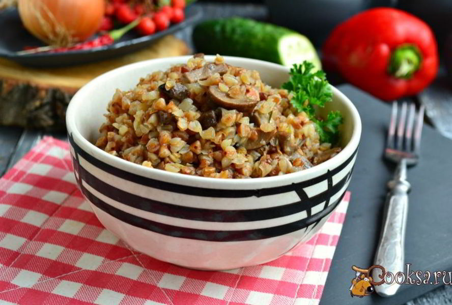 Гречка с шампиньонами в микроволновке