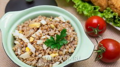 гречневая каша с белыми грибами и яйцами