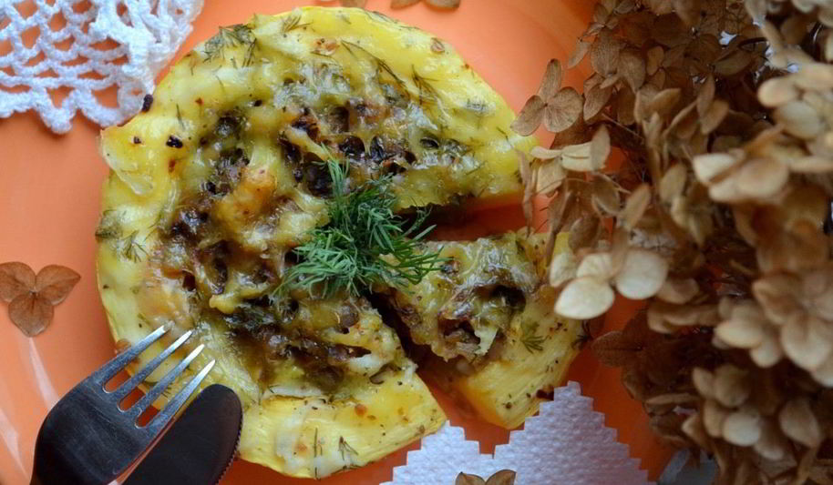 Рецепт грибной каши в кабачке