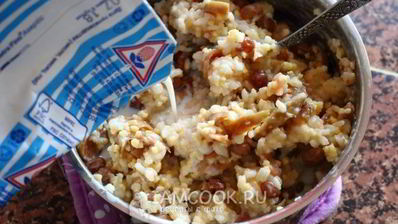 каша дружба с сушеными яблоками и изюмом