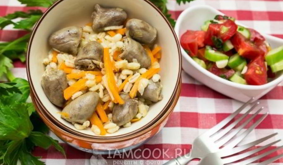 Рецепт перловой каши с куриными сердечками