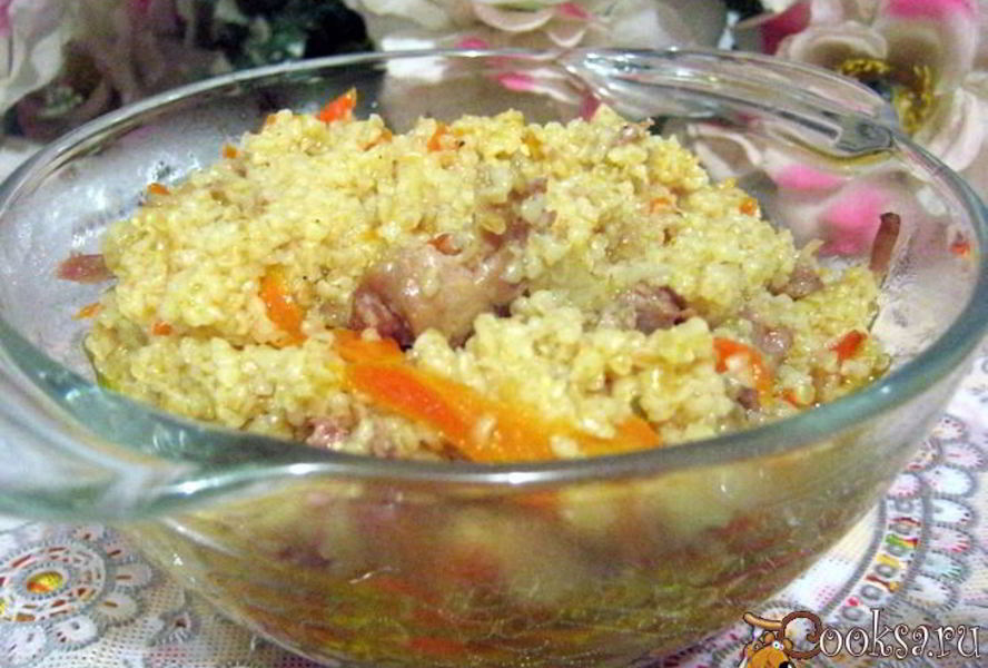 Пшеничная каша с тушеной свининой