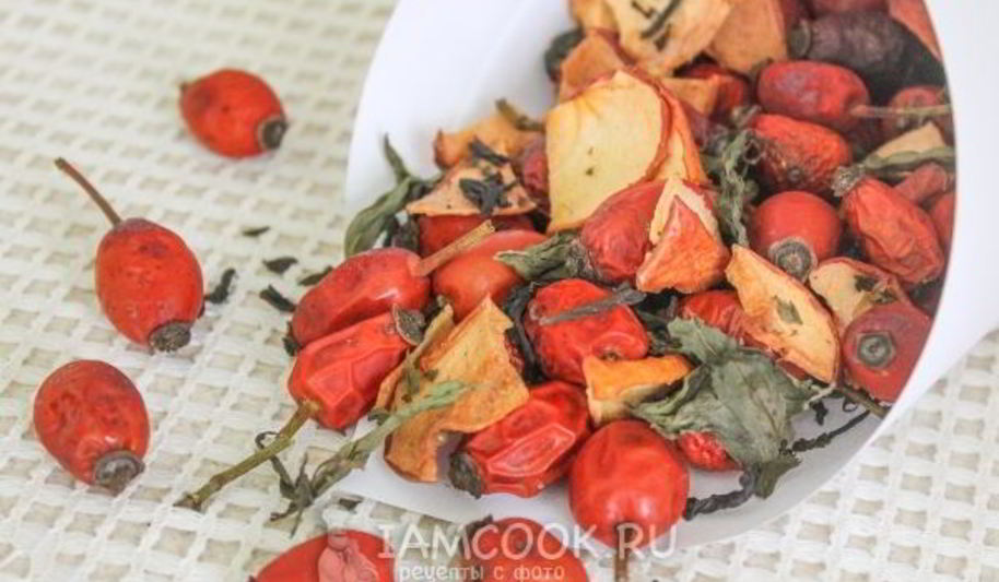 Рецепт сушеного чая с мятой, яблоком и шиповником