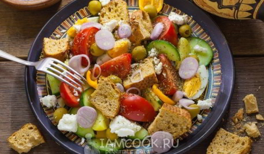 Рецепт греческого салата с сухариками