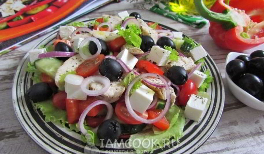 Рецепт салата греческого с курицей
