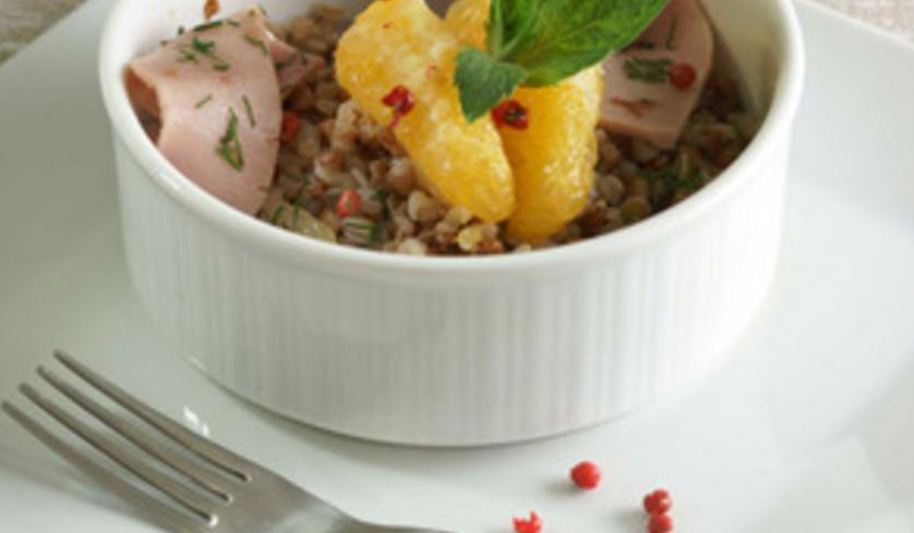 Рецепт салата с гречневой крупой и ветчиной