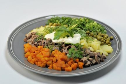 Картофельный салат с куриной печенкой