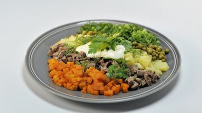 картофельный салат с куриной печенкой