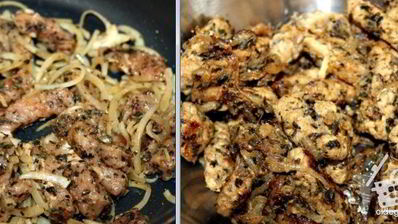 картофельный салат с мясом гирос и дзадзики