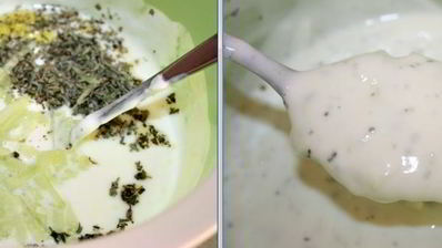 картофельный салат с мясом гирос и дзадзики