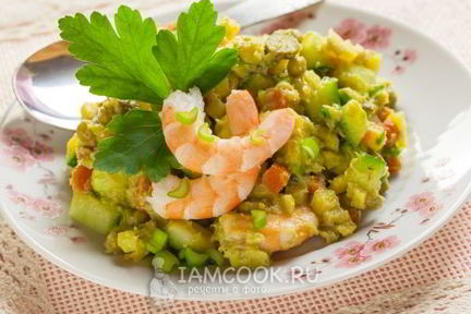 Постный Оливье с креветками