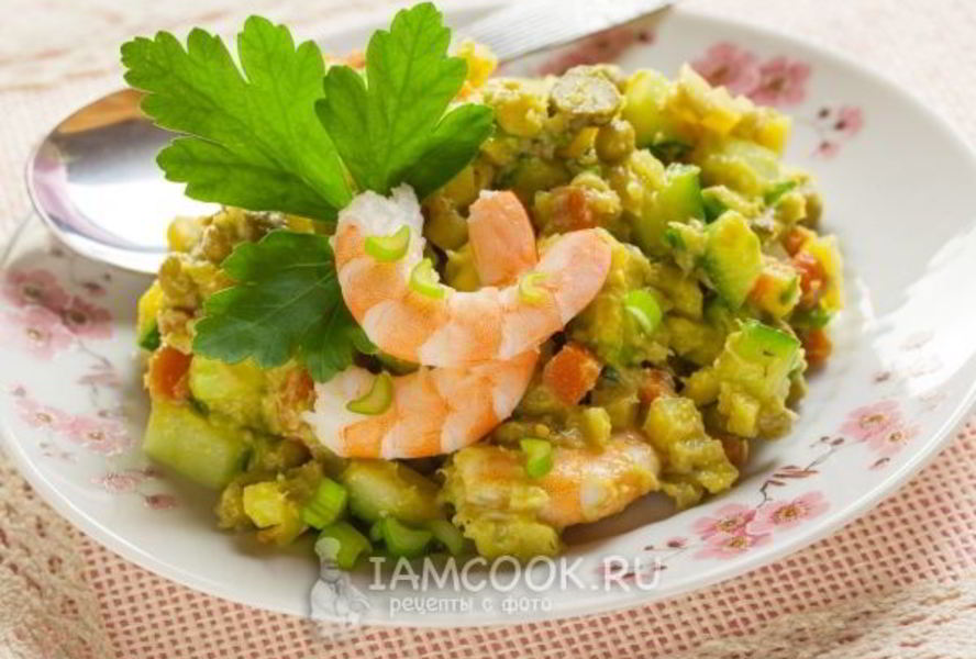 Постный Оливье с креветками