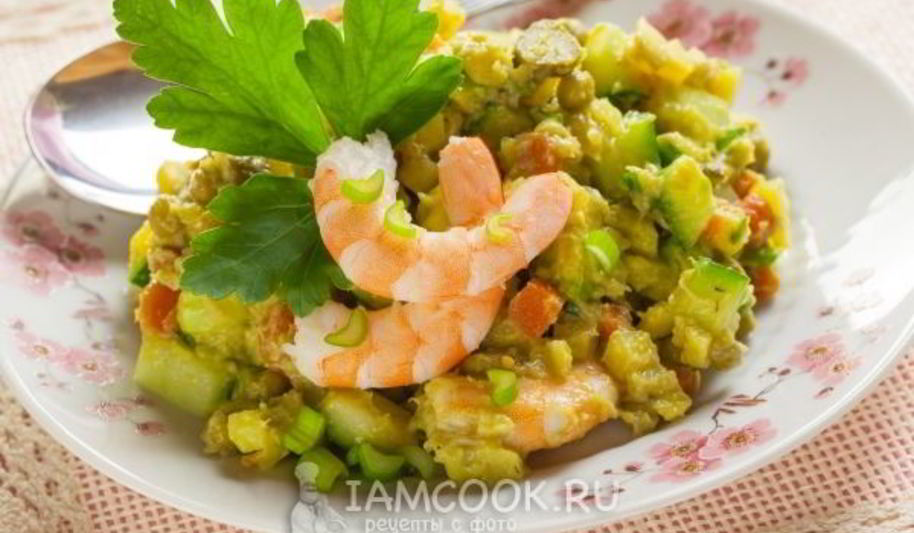 Рецепт постного оливье с креветками