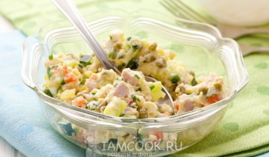 Рецепт салата оливье с колбасой и свежим огурцом