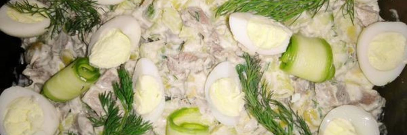 Салат Оливье с языком и свежим огурцом