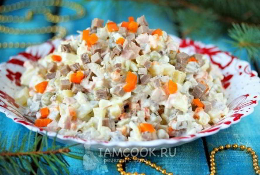 Салат Оливье со свиным языком