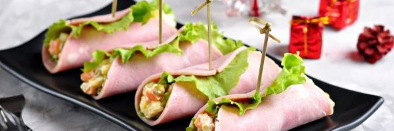 Салат-закуска Оливье в ветчине