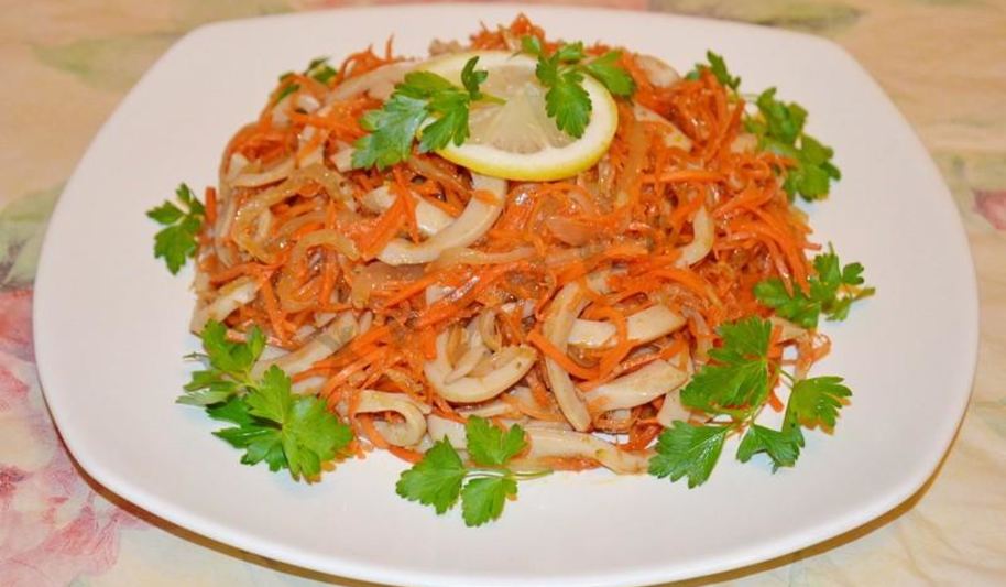 Рецепт салата кальмары с корейской морковью