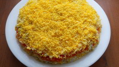 салат мимоза с картофелем и твердым сыром