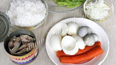 салат мимоза с рисом