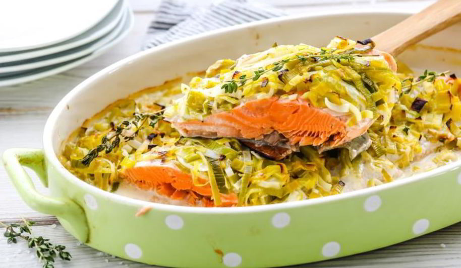 Рецепт чавычи под шубой из лука-порея