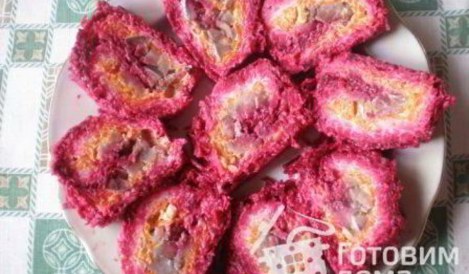 Рецепт постного рулета из сельди под шубой