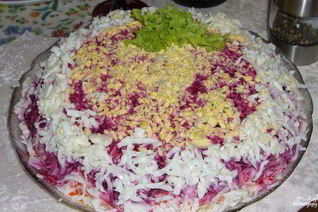 Селедка под шубой с жареным луком