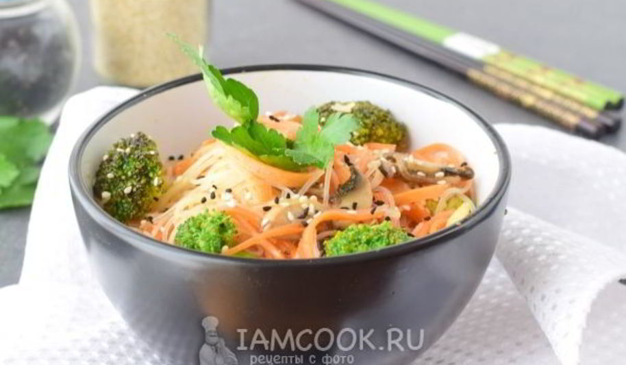 Рецепт салата с фунчозой и корейской морковью