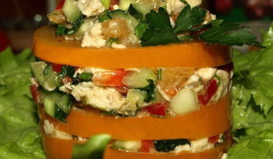 Рецепт салата с хурмой и курицей
