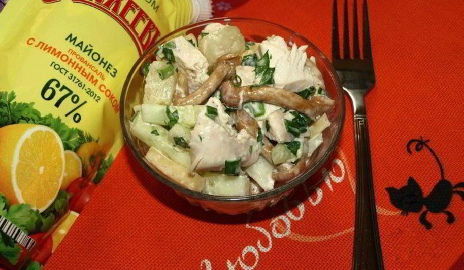 Рецепт салата шанхай с курицей, сыром и маринованными опятами