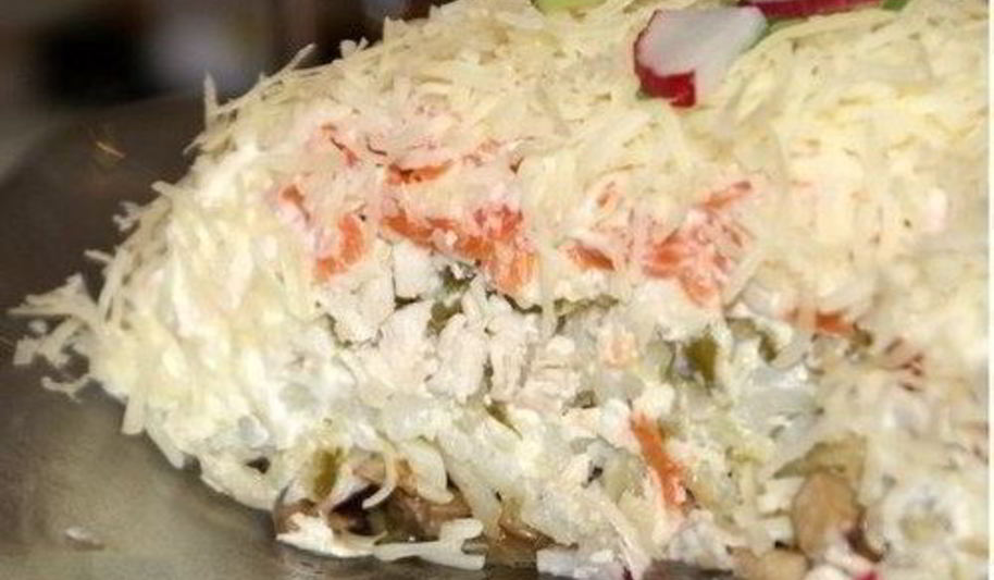 Рецепт салата старого мельник с шампиньонами