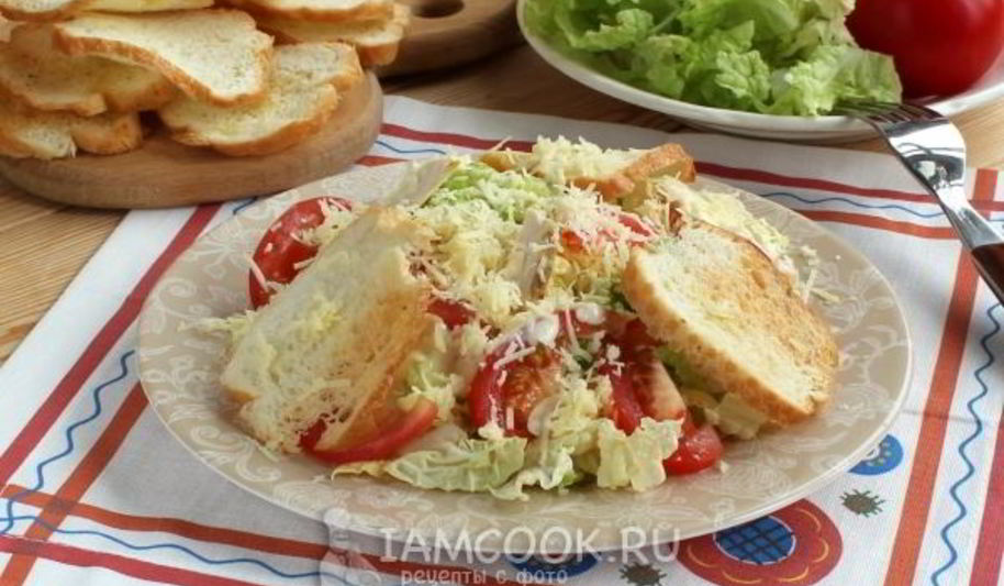 Рецепт салата цезарь с пекинской капустой и курицей
