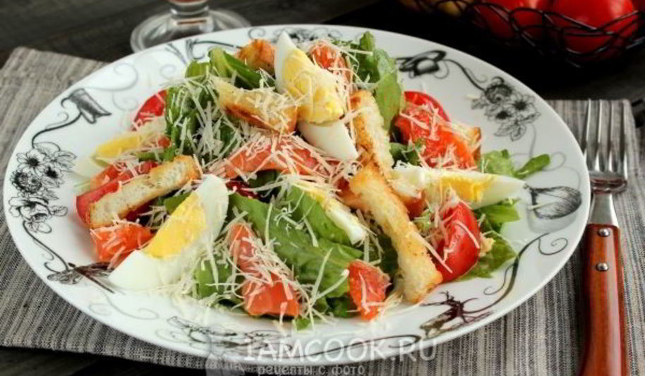 Рецепт салата цезарь с семгой