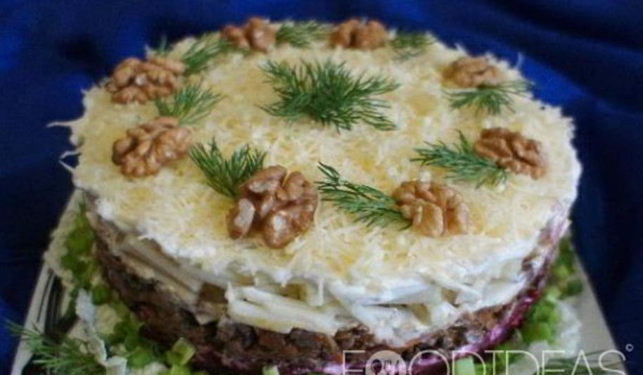 Рецепт слоеного салата с печенью