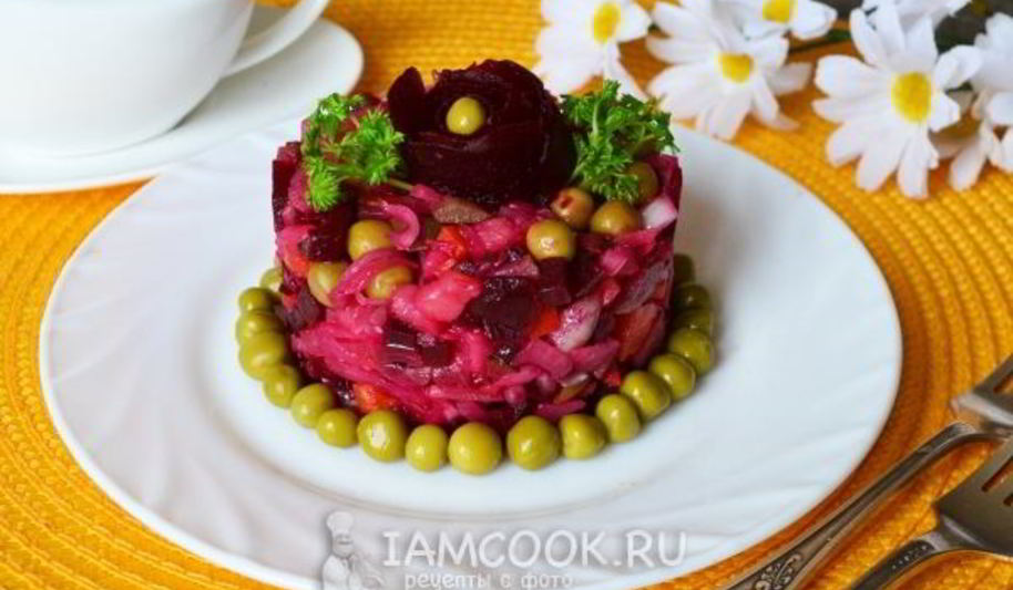 Рецепт винегрета с горошком и капустой
