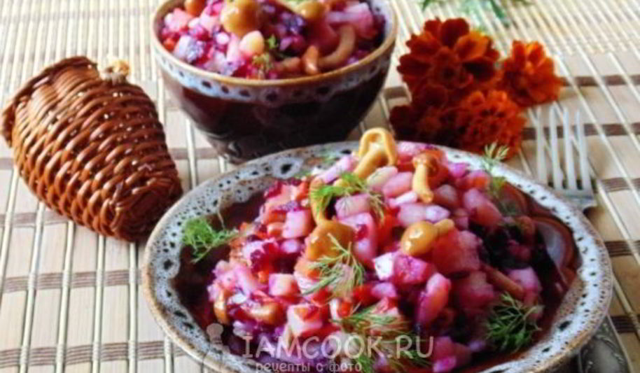 Рецепт винегрета с маринованными опятами