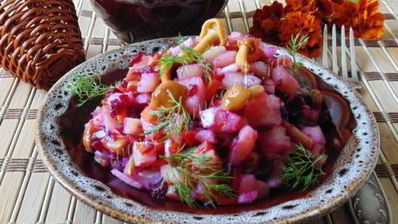 винегрет с маринованными опятами
