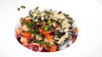 винегрет с тыквой и килькой